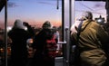 New York/New York/Unites States- 01-04-2013: people looking through Roosevelt Island Tramway