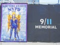 NEW YORK, NEW YORK, USA - SEPTEMBER 15, 2015: memorial banner to ny fire fighters killed on sept 11