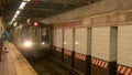 NEW YORK, NEW YORK, USA - SEPTEMBER 15, 2015: a train arrives at dekalb ave station in the subway system in ny Royalty Free Stock Photo