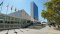 NEW YORK, NEW YORK, USA - SEPTEMBER 16, 2015: wide view of the exterior of the united nations building, ny