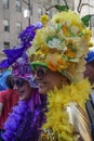 New York, New York: Women wearing yellow and purple Easter bonnets Royalty Free Stock Photo