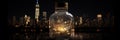 New York night landscape in a bottle. Souvenir bottle. Decoration. Banner.