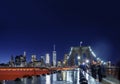 New York night skyline from the Brooklyn Bridge Royalty Free Stock Photo