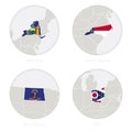 New York, North Carolina, North Dakota, Ohio US states map contour and national flag in a circle Royalty Free Stock Photo