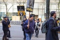 SAG-AFTRA members walk a picket line in front of NBC Studios in Midtown Manhattan Royalty Free Stock Photo