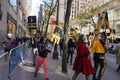 SAG-AFTRA members walk a picket line in front of NBC Studios in Midtown Manhattan Royalty Free Stock Photo