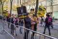 SAG-AFTRA members walk a picket line in front of NBC Studios in Midtown Manhattan Royalty Free Stock Photo