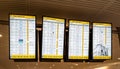 New York, November 19: Screens showing flight departures in Terminal 4 of JFK New York City international airport.