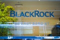 Blackrock investment management office building entrance name logo at 53rd Street corporate headquarters in Midtown, Manhattan