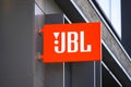 JBL audio products company corporate logo outside Soho Manhattan shop.