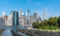 The skyline of Lower Manhattan NYC, with the East River Royalty Free Stock Photo