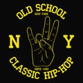 New York, NY Hip-Hop typography for design clothes, t-shirt. Print with East Coast hand gesture. Graphic for apparel. Vector. Royalty Free Stock Photo