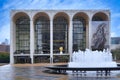 Lincoln Center, Metropolitan Opera, with fountain and banner for Medea