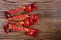 Twix brand candy in large bars with caramel and milk chocolate made by Mars, Inc