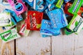 Various brand of chewing gum in packaging on brands Orbit, Extra, Eclipse, Freedent, Wrigley, Spearmint, Tident, Stride