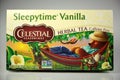 Celestial Seasonings Sleepytime Vanilla herbal tea box. Isolated, warm color temp.