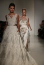 NEW YORK, NY - OCTOBER 10: Models walk the runway finale during the Anne Barge Fall 2015 Bridal Collection Royalty Free Stock Photo