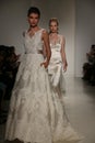 NEW YORK, NY - OCTOBER 10: Models walk the runway finale during the Anne Barge Fall 2015 Bridal Collection Royalty Free Stock Photo