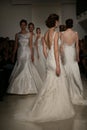 NEW YORK, NY - OCTOBER 10: Models walk the runway finale during the Anne Barge Fall 2015 Bridal Collection Royalty Free Stock Photo