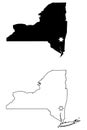 New York NY state Map USA with Capital City Star at Albany. Black silhouette and outline isolated on a white background. EPS