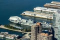 New York, NY / United States - Oct. 14, 2020: an aerial closeup of Intrepid Sea, Air