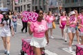 NEW YORK, NY, US - June 25, 2023: Pride march parade 2023 in New York. barbie pink lesbian girls pride rainbow lgbtq