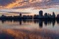 Horizontal view of the sunrise reflecting over New York City\'s Central Park Jacqueline Kennedy Royalty Free Stock Photo