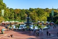 New York, NY - US - Oct 11, 2023 View of visitors around the historic Bethesda Fountain. Located in the center of the terrace. Royalty Free Stock Photo