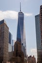 NEW YORK, NY, USA - APRIL 22, 2015: One World Trade Center The 408-foot-tall spire when completed, will raise the height to 1,776