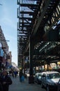 New York, NY USA - April 2016: streets of Brighton Beach under the metal transport bridge