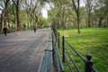 New York, NY / USA - April 24 2020: View of the Central Park`s Mall and Literary Walk with people passing by and relaxing