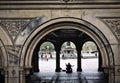 New York, NY / USA - April 24 2020: View to the lower level of Bethesda Terrace in Central Park, NYC through the arched tunnel Royalty Free Stock Photo