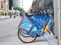 New York, NY, USA. The bike sharing along the streets in Manhattan