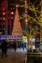 Nighttime Holiday street scene Radio City Music Hall NYC Christmas Royalty Free Stock Photo