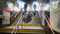 Bulldog image on subway stairs