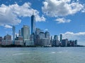 Horizontal view of the skyline of lower Manhattan`s Financial district, with the World Trade