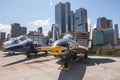 Jets At Intrepid Air Museum With Cityscape of NYC Royalty Free Stock Photo