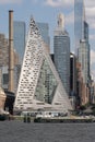 Vertical view of VIA 57 West, a residential building located at 625 West 57th Street between