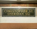 The colorful ceramic tile mosaic sign of the Christopher StreetÃ¢â¬âSheridan Square station, a Royalty Free Stock Photo