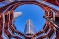 New York, NY/USA - November 06, 2019: Inside The Vessel Hudson Yards Staircase on a sunny day in Manhattan