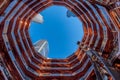 New York, NY/USA - November 06, 2019: Inside The Vessel Hudson Yards Staircase on a sunny day in Manhattan