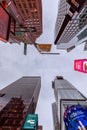 New York, NY/USA - November 07, 2019:  A low angle view of skyscrapers in the Manhattan Royalty Free Stock Photo