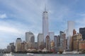 New York, NY, USA, October 15, 2014: The One World Trade Center and Manhattan downtown viewed from Staten Island ferry Royalty Free Stock Photo