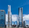 New York, NY, USA. View of skyscrapers at the Hudson Yards and the Vessel. The new neighborhood on the West Side of Manhattan Royalty Free Stock Photo