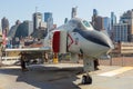 View of military airplanes on the deck of the USS Intrepid Sea, Air Space Museum. Royalty Free Stock Photo