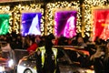 New York, New York - 12/24/2018 : NYPD police officer assisting the crowd in Manhattan while the city is lit up during Christmas