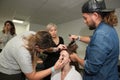 A model getting ready backstage before the Reem Acra Bridal show Fall/Winter 2018 Collection Royalty Free Stock Photo