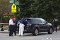 NYPD investigators are at the crime scene near a terror attack site in lower Manhattan in New York. Royalty Free Stock Photo