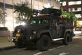 Port Authority Police armored vehicle near terror attack crime scene in lower Manhattan in New York.