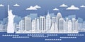 New York paper landmark. USA city skyline view, modern cityscape in origami style. Vector white paper cut skyscraper Royalty Free Stock Photo